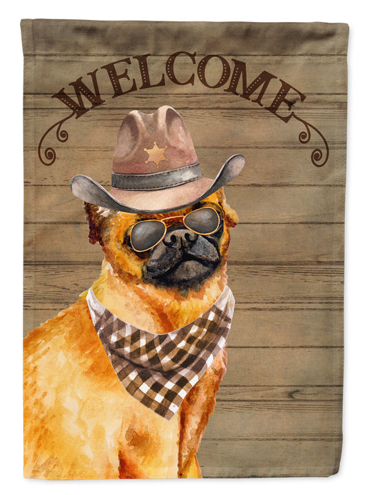 Small Brabant Griffon Cowboy Dog Welcome Garden Flag – Western-Style Dog with Hat & Sunglasses CK6365GF