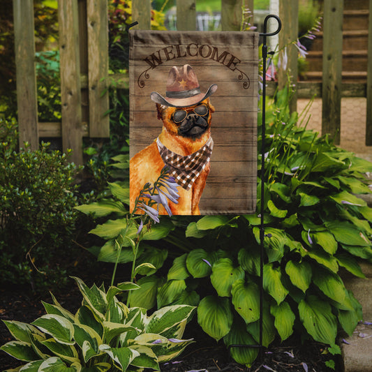 Small Brabant Griffon Cowboy Dog Welcome Garden Flag – Western-Style Dog with Hat & Sunglasses CK6365GF