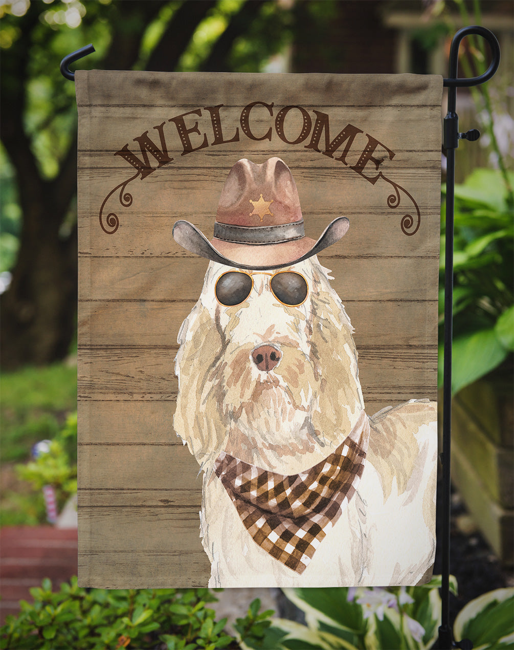 Spinone Italiano Cowboy Dog Welcome Garden Flag – Western-Style Dog with Hat & Sunglasses CK6366GF