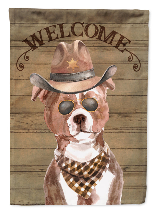 Staffordshire Bull Terrier #3 Cowboy Dog Welcome Garden Flag – Western-Style Dog with Hat & Sunglasses CK6367GF