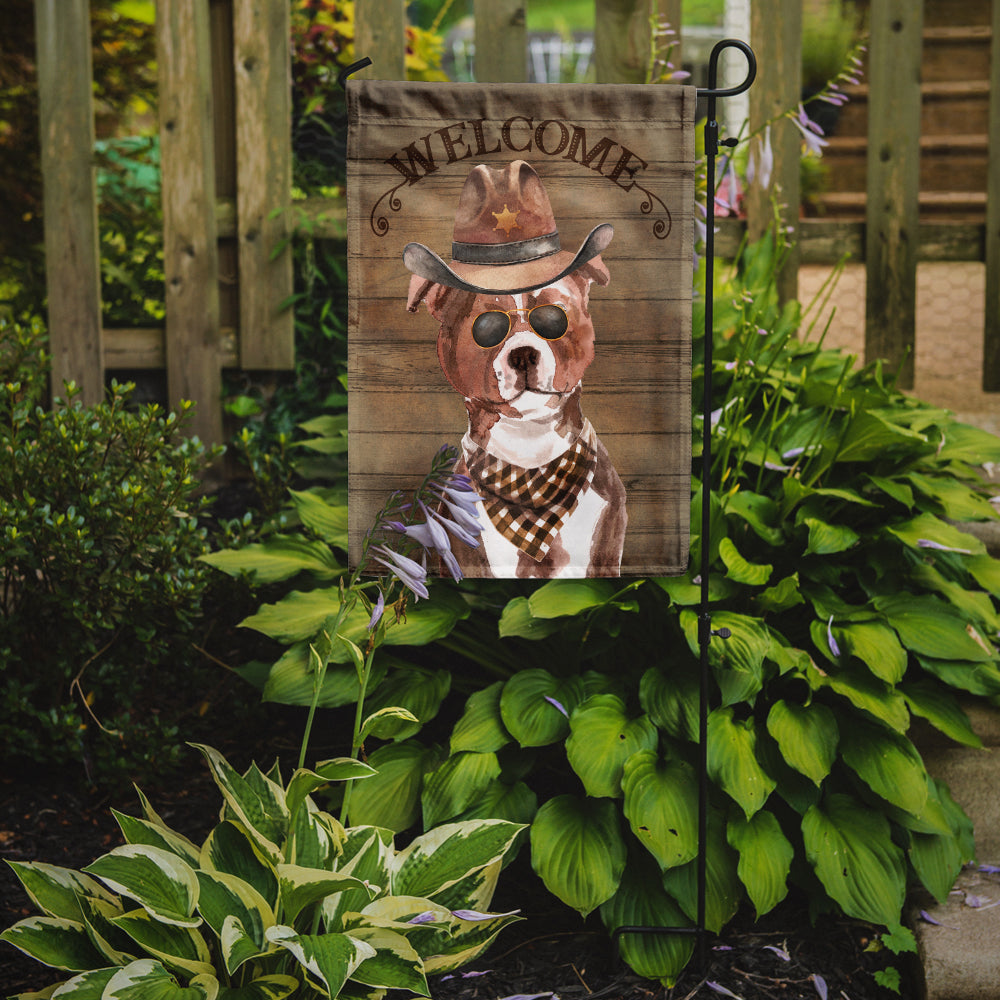 Staffordshire Bull Terrier #3 Cowboy Dog Welcome Garden Flag – Western-Style Dog with Hat & Sunglasses CK6367GF
