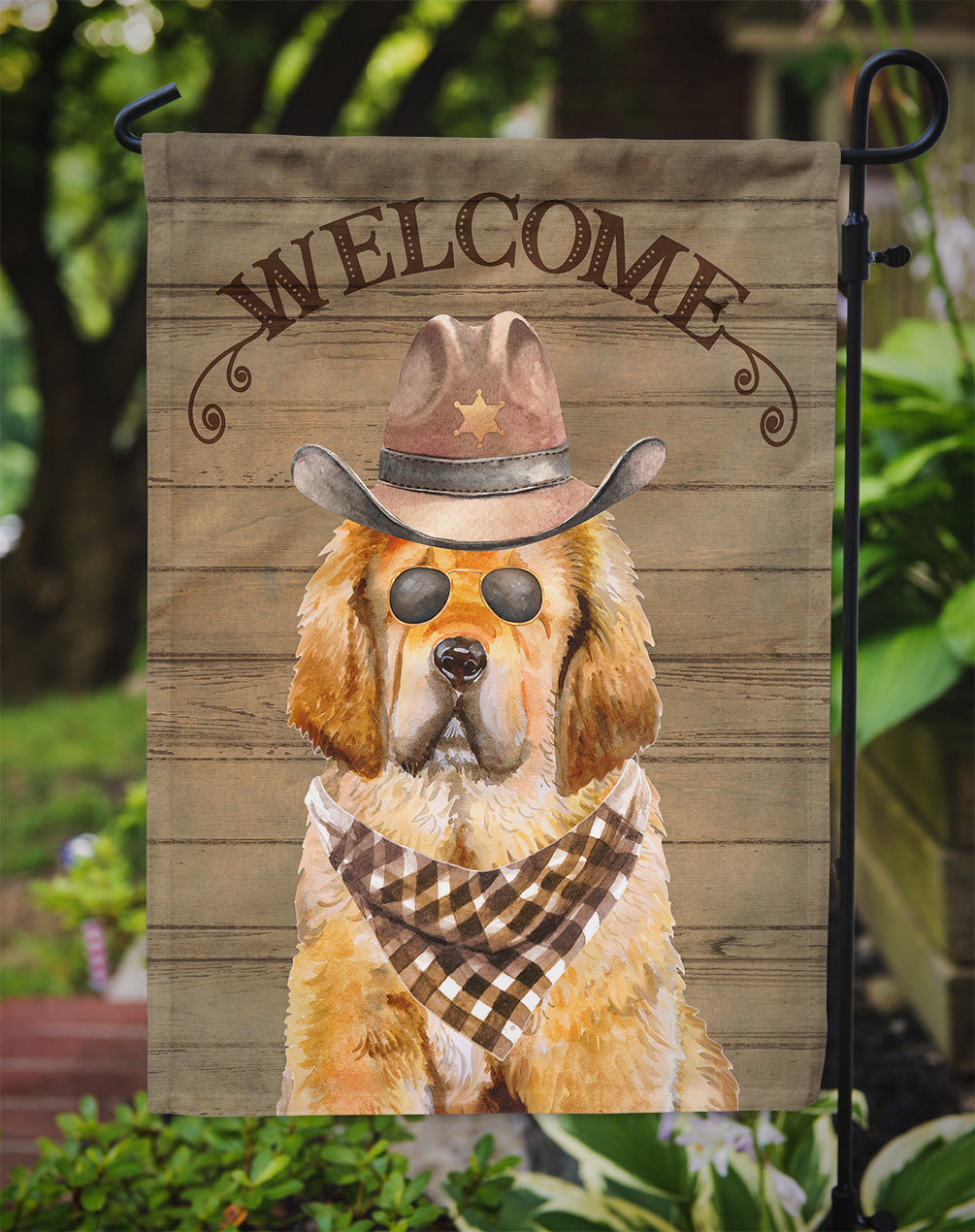 Tibetan Mastiff Cowboy Dog Welcome Garden Flag – Western-Style Dog with Hat & Sunglasses CK6369GF