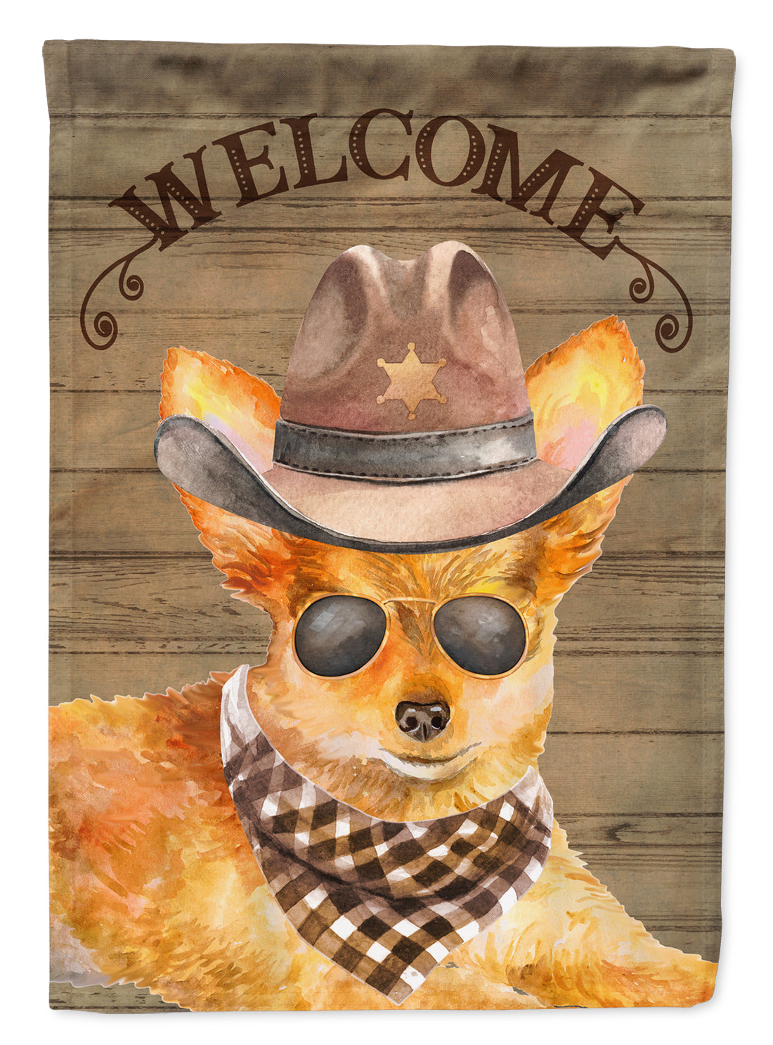 Toy Terrier Cowboy Dog Welcome Garden Flag – Western-Style Dog with Hat & Sunglasses CK6370GF