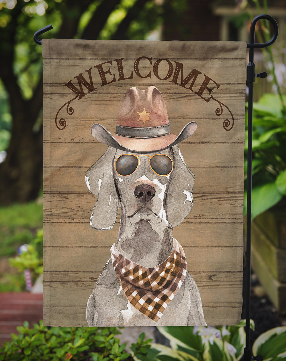 Weimaraner Cowboy Dog Welcome Garden Flag – Western-Style Dog with Hat & Sunglasses CK6372GF