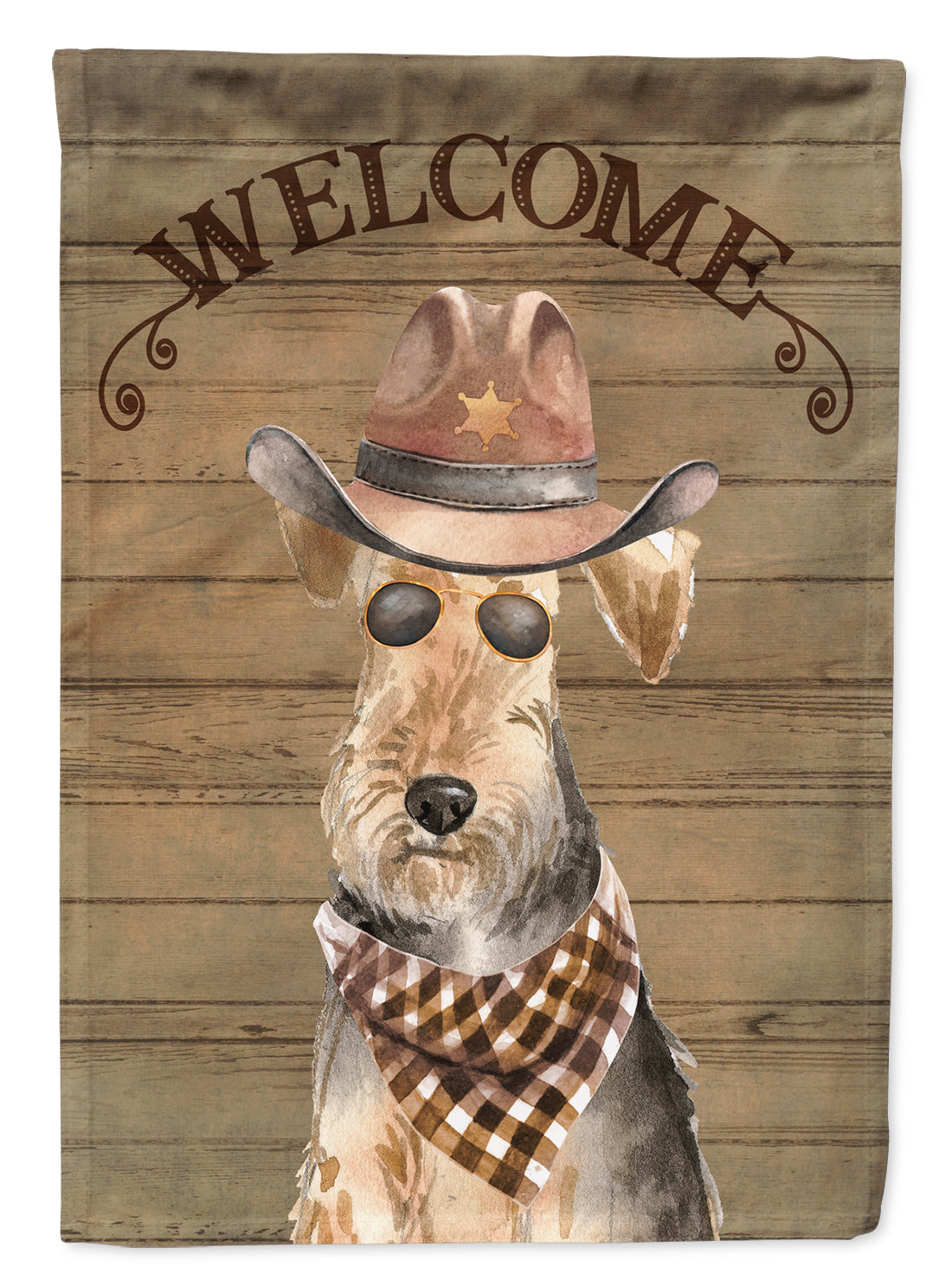 Welsh Terrier Cowboy Dog Welcome Garden Flag – Western-Style Dog with Hat & Sunglasses CK6373GF