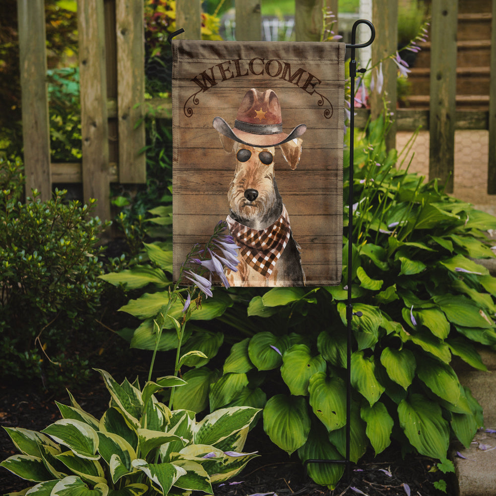 Welsh Terrier Cowboy Dog Welcome Garden Flag – Western-Style Dog with Hat & Sunglasses CK6373GF