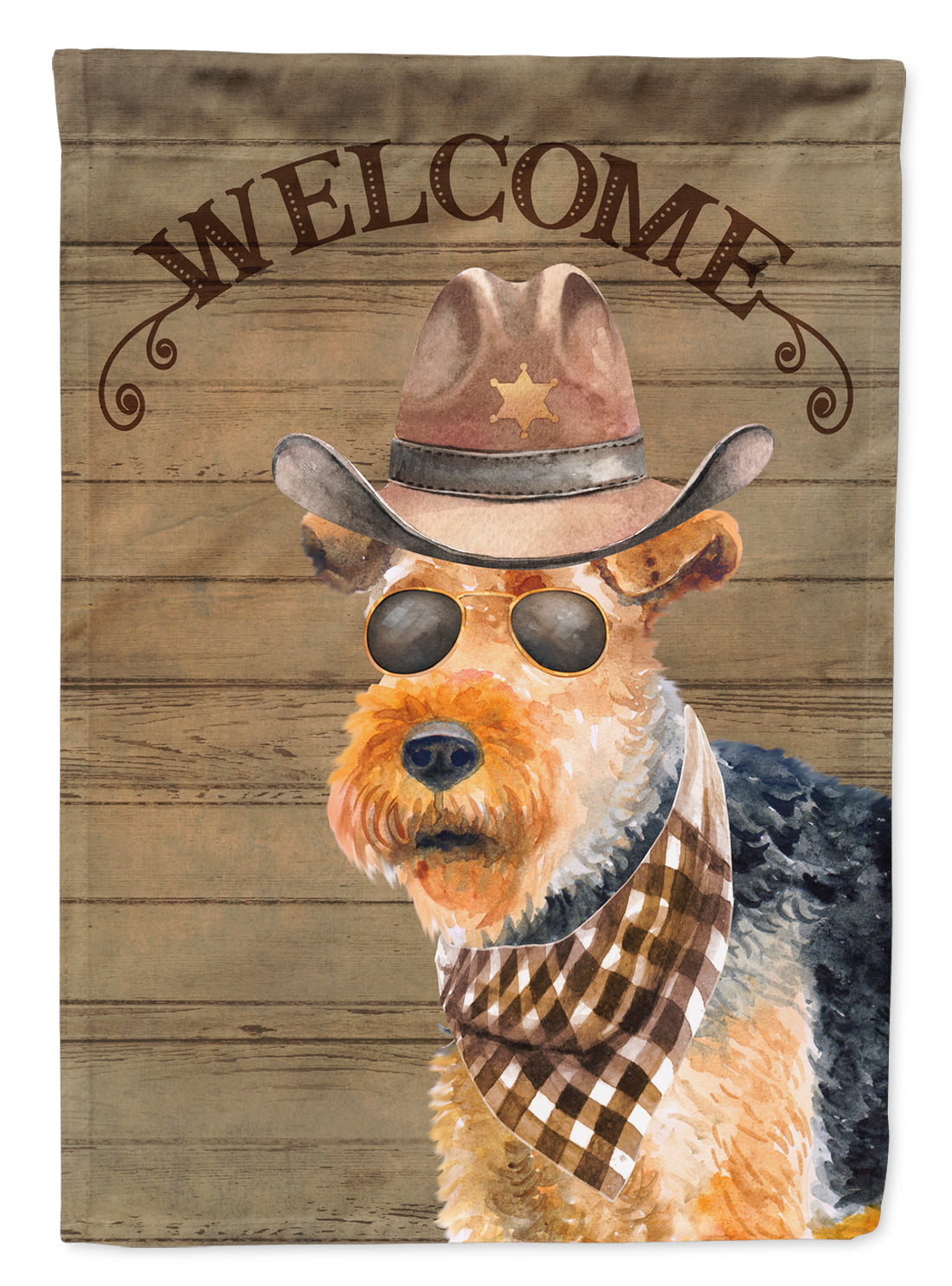 Welsh Terrier #2 Cowboy Dog Welcome Garden Flag – Western-Style Dog with Hat & Sunglasses CK6374GF