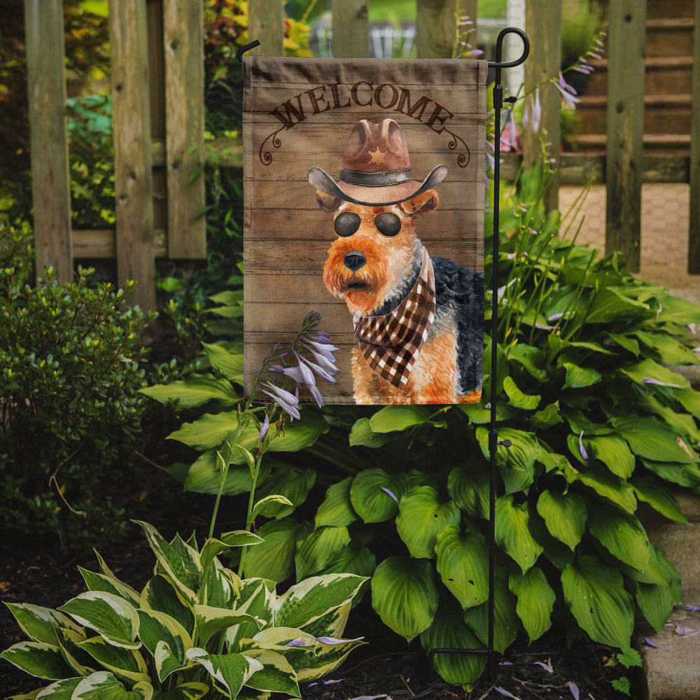 Welsh Terrier #2 Cowboy Dog Welcome Garden Flag – Western-Style Dog with Hat & Sunglasses CK6374GF
