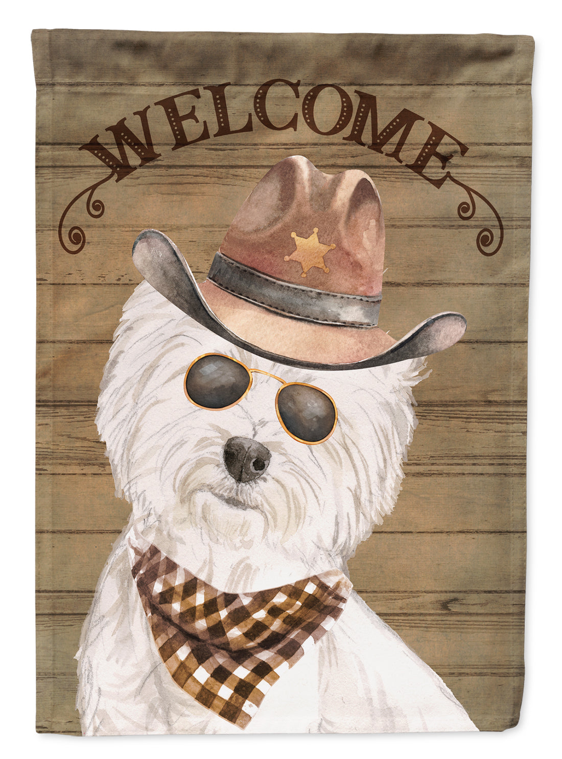 West Highland White Terrier Cowboy Dog Welcome Garden Flag – Western-Style Dog with Hat & Sunglasses CK6375GF