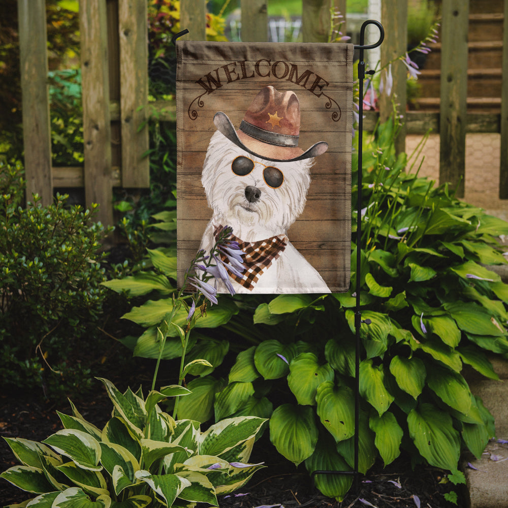 West Highland White Terrier Cowboy Dog Welcome Garden Flag – Western-Style Dog with Hat & Sunglasses CK6375GF