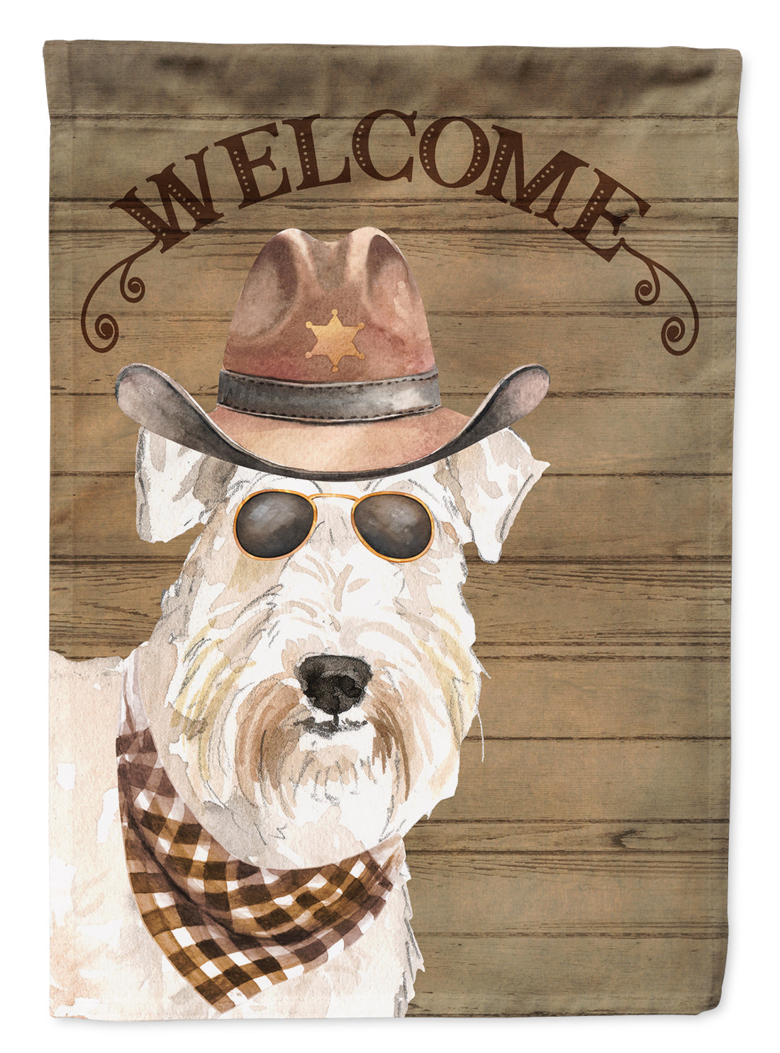 Wheaten Terrier Cowboy Dog Welcome Garden Flag – Western-Style Dog with Hat & Sunglasses CK6376GF