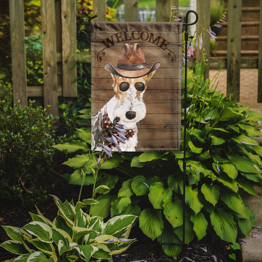 Fox Terrier Cowboy Dog Welcome Garden Flag – Western-Style Dog with Hat & Sunglasses CK6378GF
