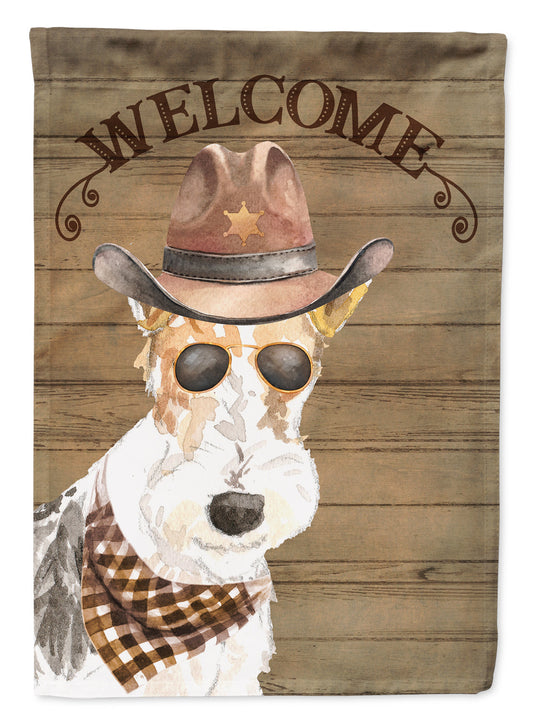 Fox Terrier Cowboy Dog Welcome Garden Flag – Western-Style Dog with Hat & Sunglasses CK6378GF