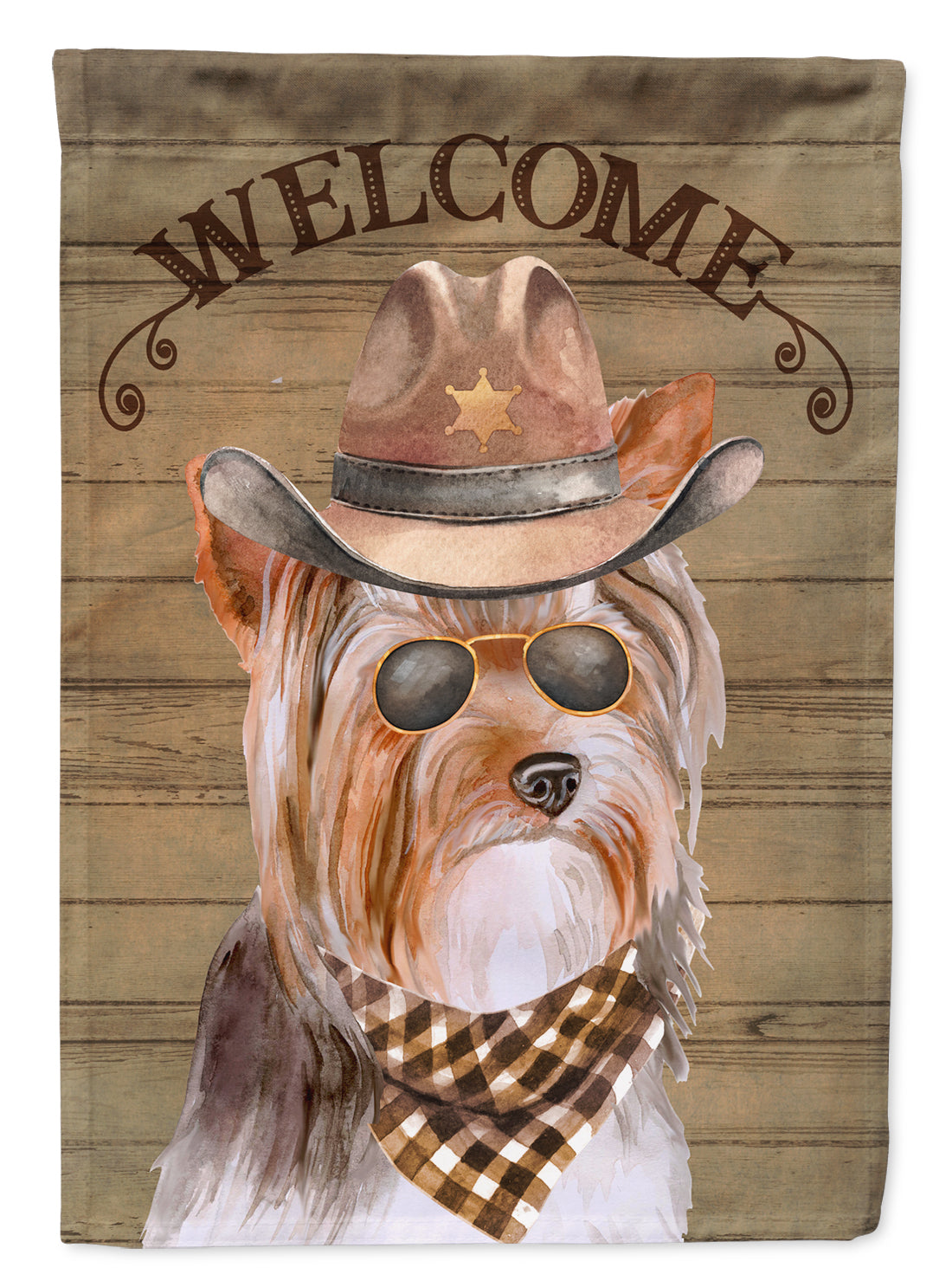 Yorkshire Terrier #3 Cowboy Dog Welcome Garden Flag – Western-Style Dog with Hat & Sunglasses CK6381GF