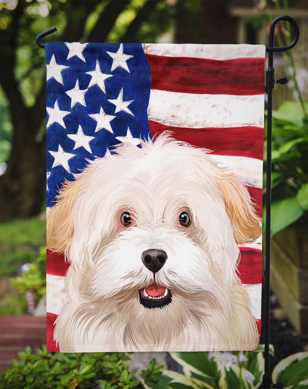 Alpine Spaniel American Flag Garden Flag - Outdoor Decorative Yard Flag CK6394GF