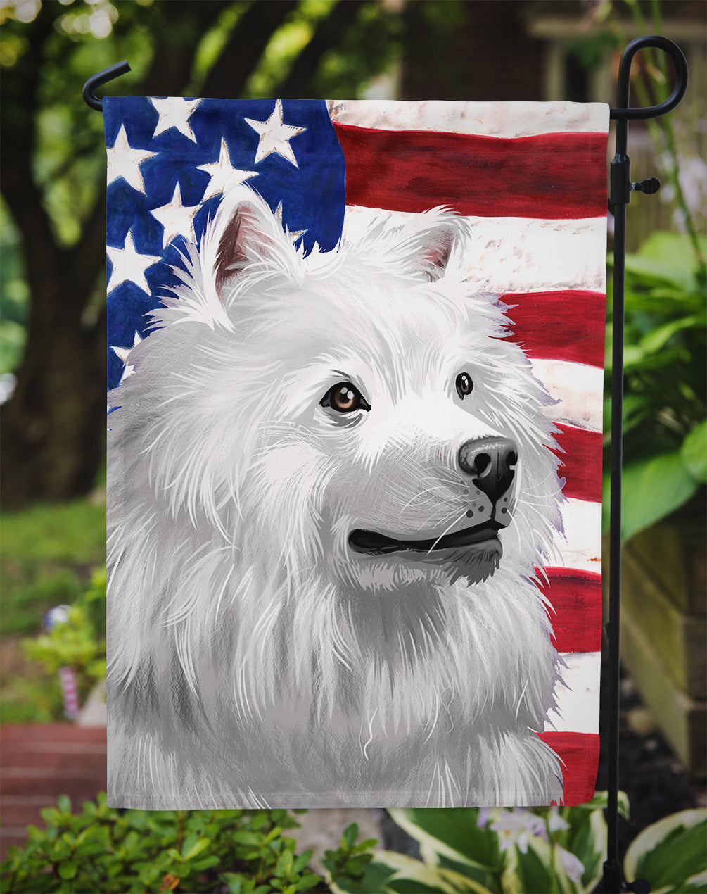 American Eskimo Dog American Flag Garden Flag - Outdoor Decorative Yard Flag CK6398GF