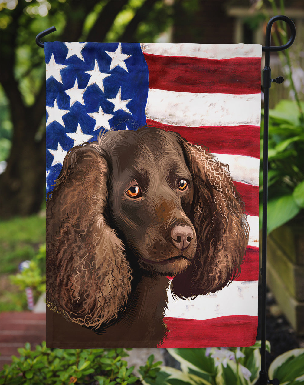 American Water Spaniel American Flag Garden Flag - Outdoor Decorative Yard Flag CK6402GF