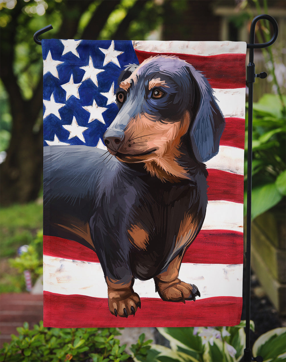 Dachshund Dog American Flag Garden Flag - Outdoor Decorative Yard Flag CK6500GF