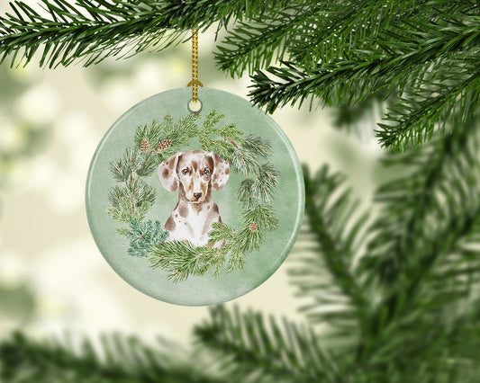 Dachshund Dappled Christmas Wreath Ceramic Ornament
