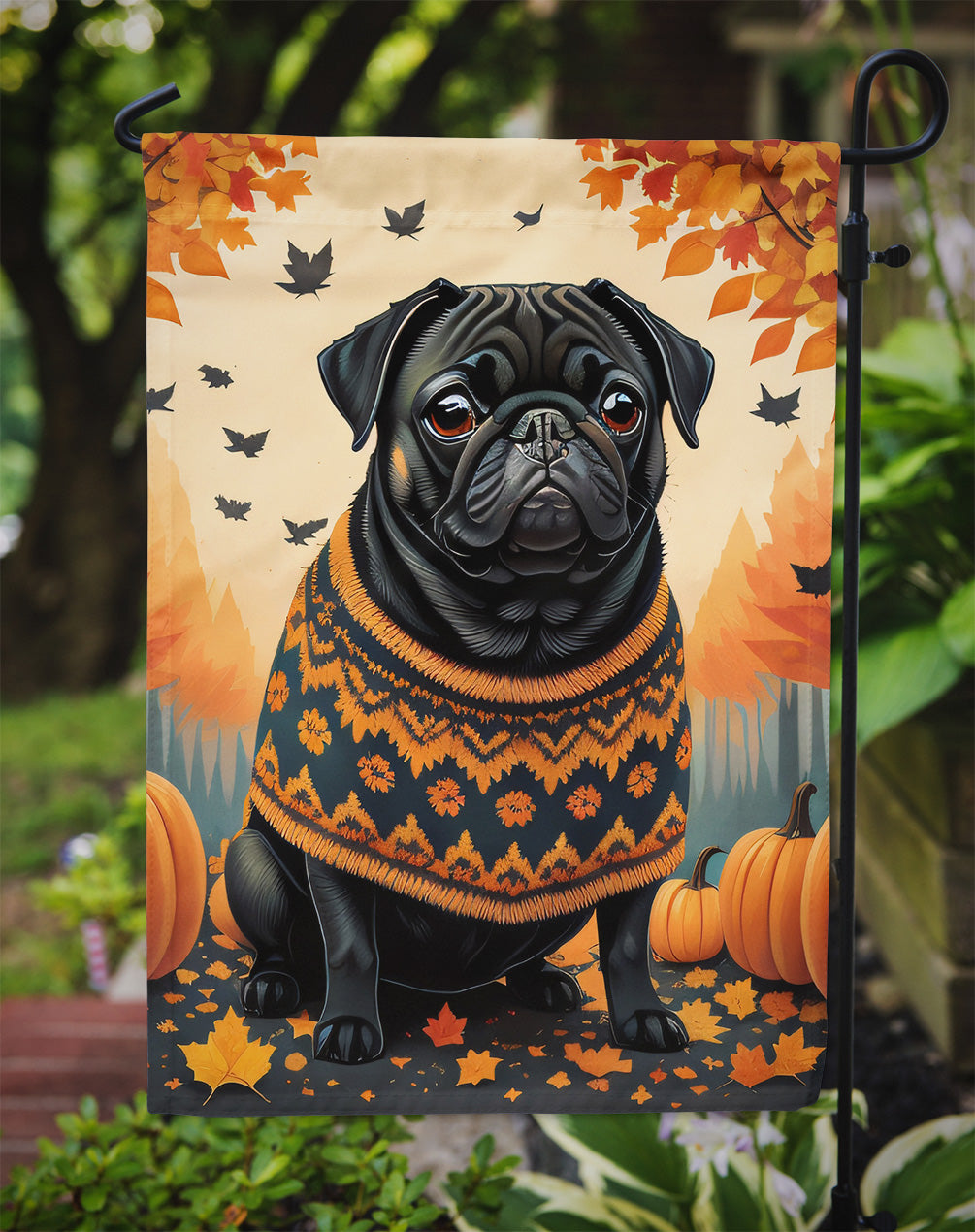 Black Pug Fall Garden Flag – Outdoor Decorative Garden Flag