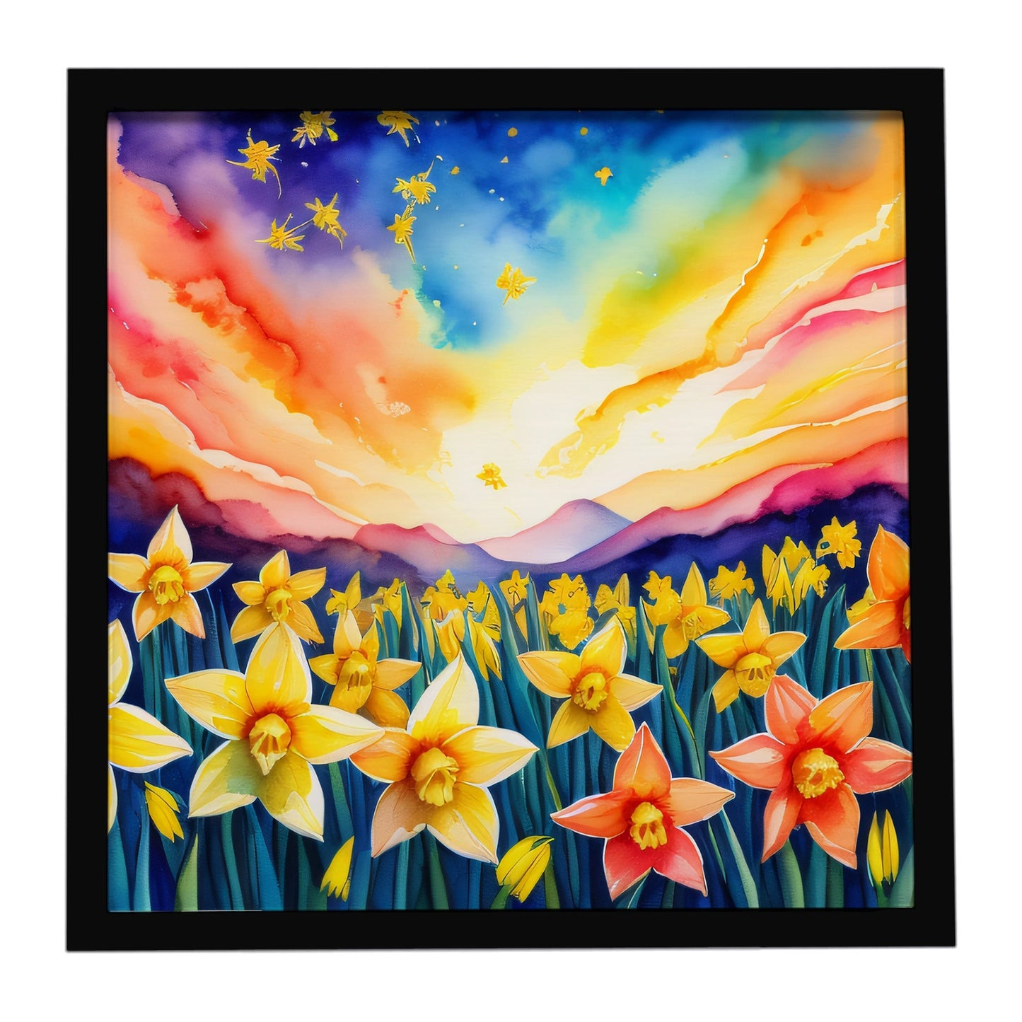 Daffodils in Color Framed Metal Print