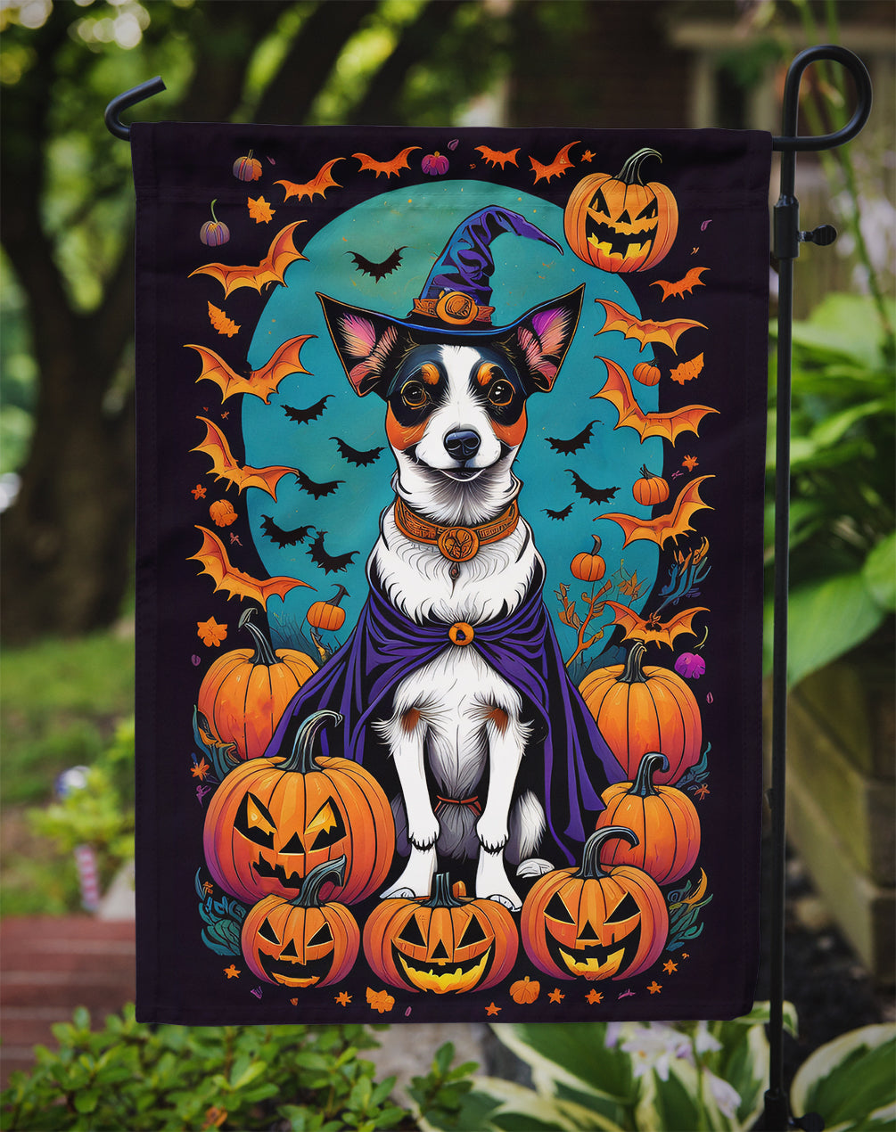 Jack Russell Terrier Witchy Halloween Garden Flag – Outdoor Decorative Garden Flag
