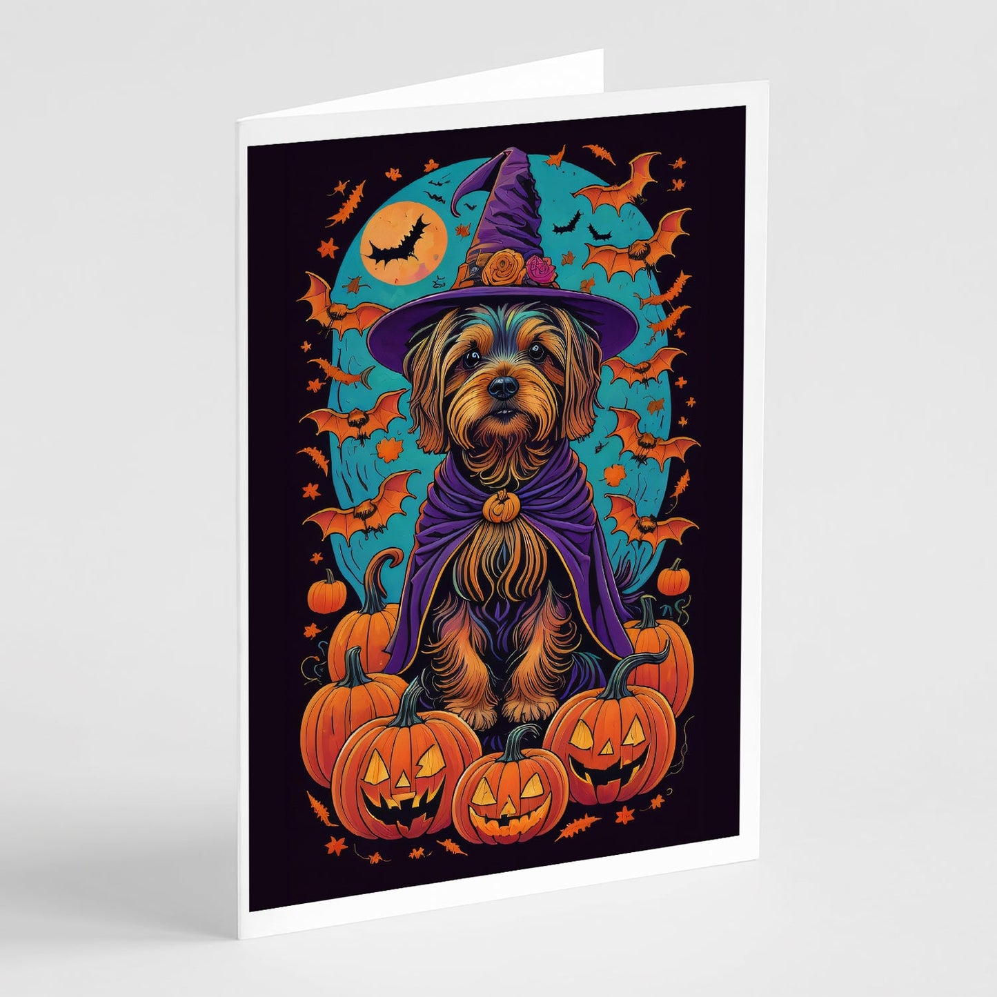 Silky Terrier Witchy Halloween Greeting Cards and Envelopes Pack of 8