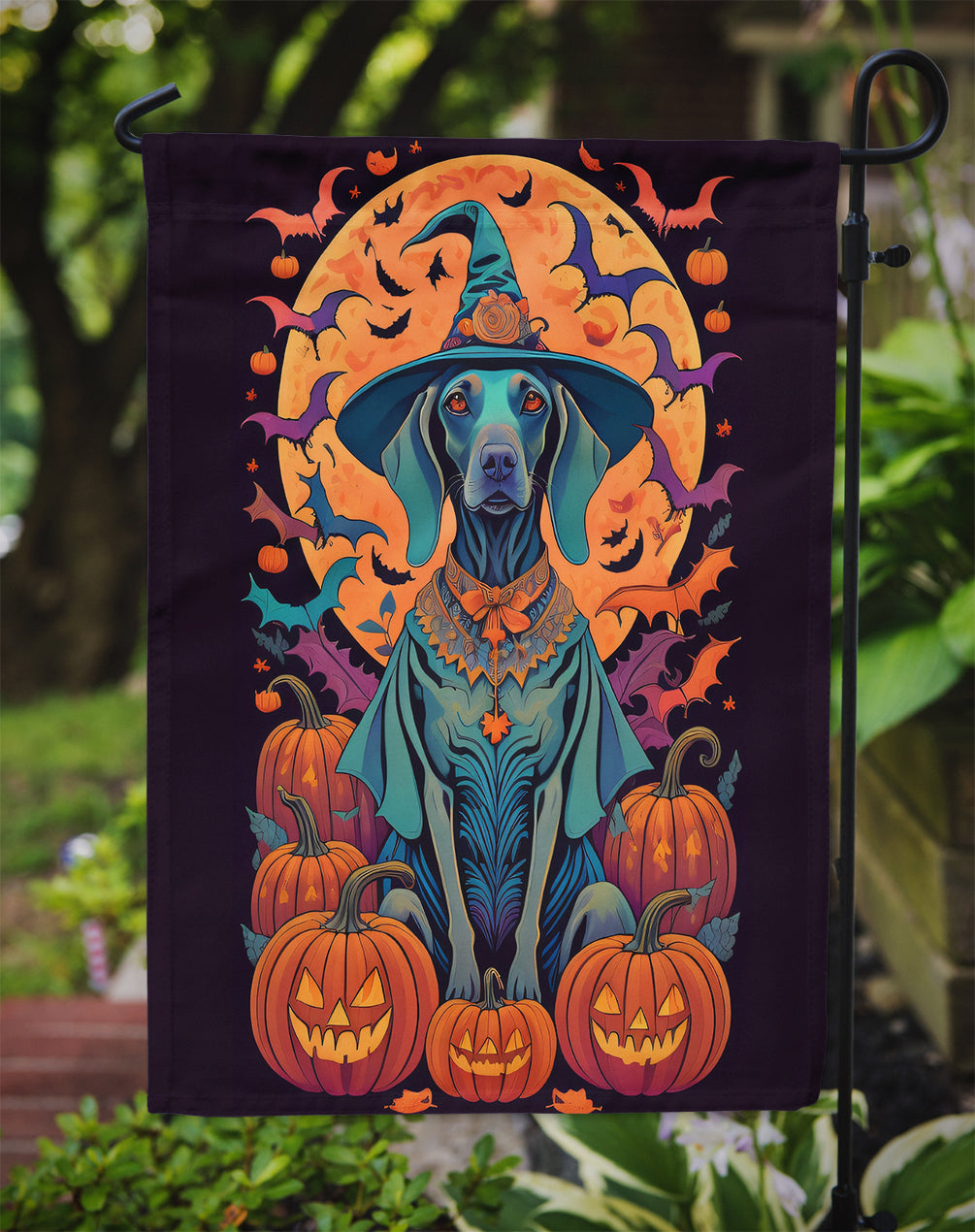 Weimaraner Witchy Halloween Garden Flag – Outdoor Decorative Garden Flag