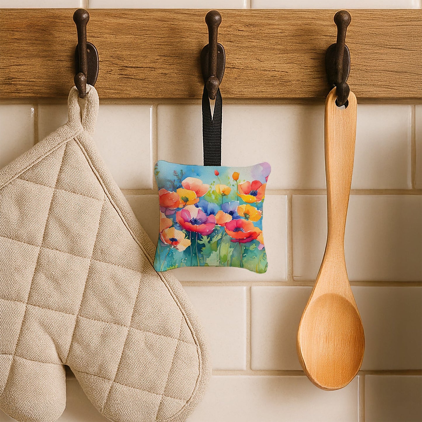 Anemones in Watercolor Hanging Square Fabric Ornament 3.5 × 3.5