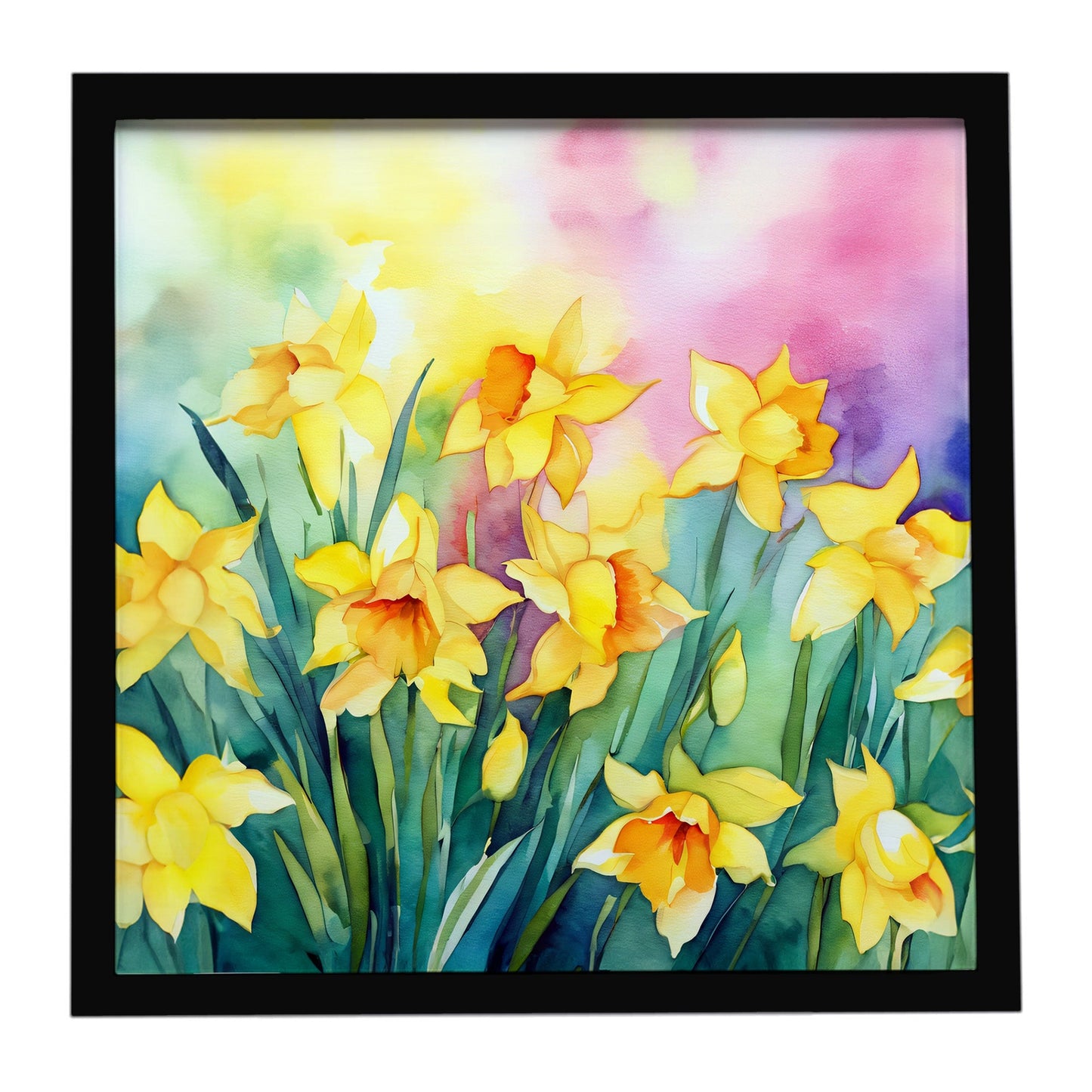 Daffodils in Watercolor Framed Metal Print