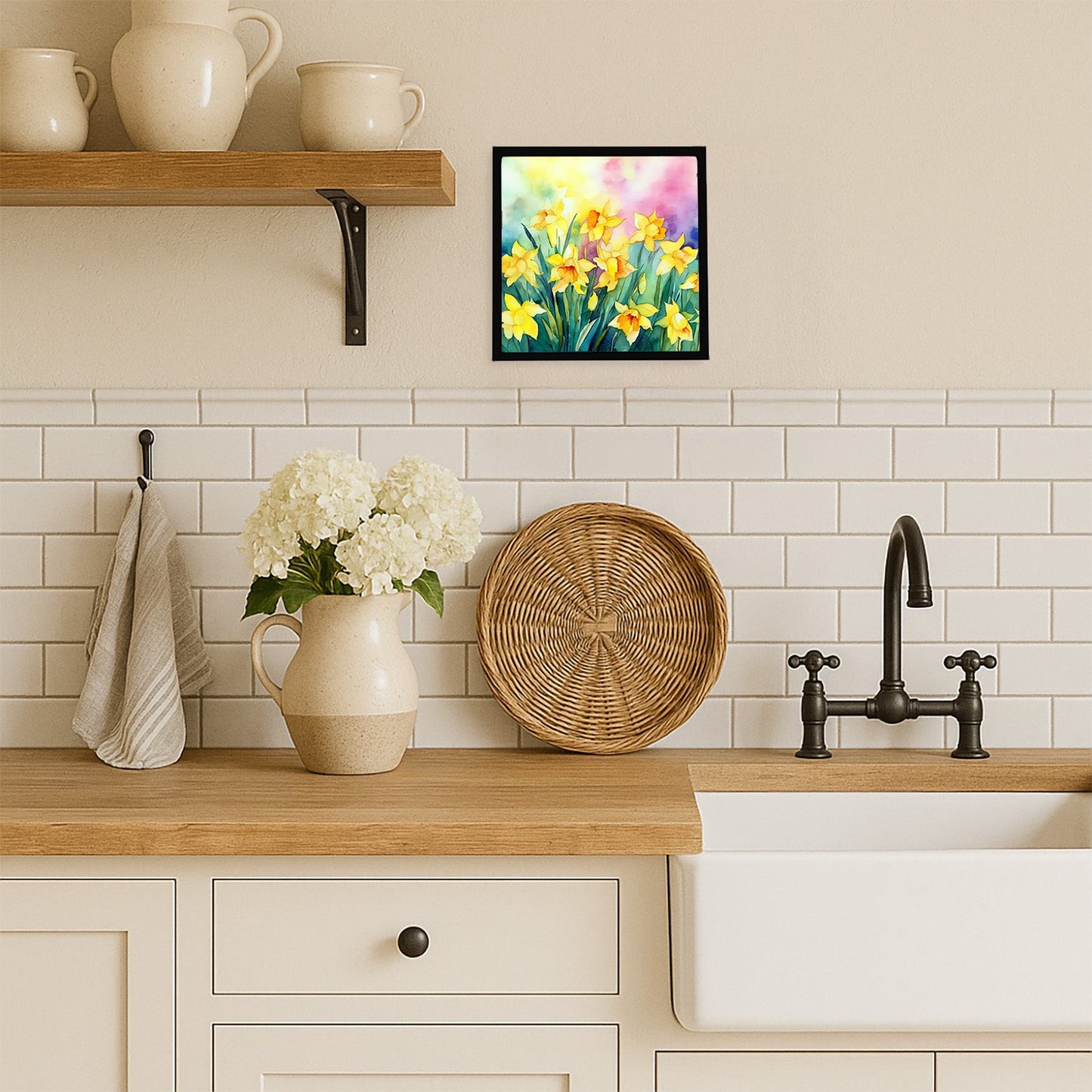 Daffodils in Watercolor Framed Metal Print