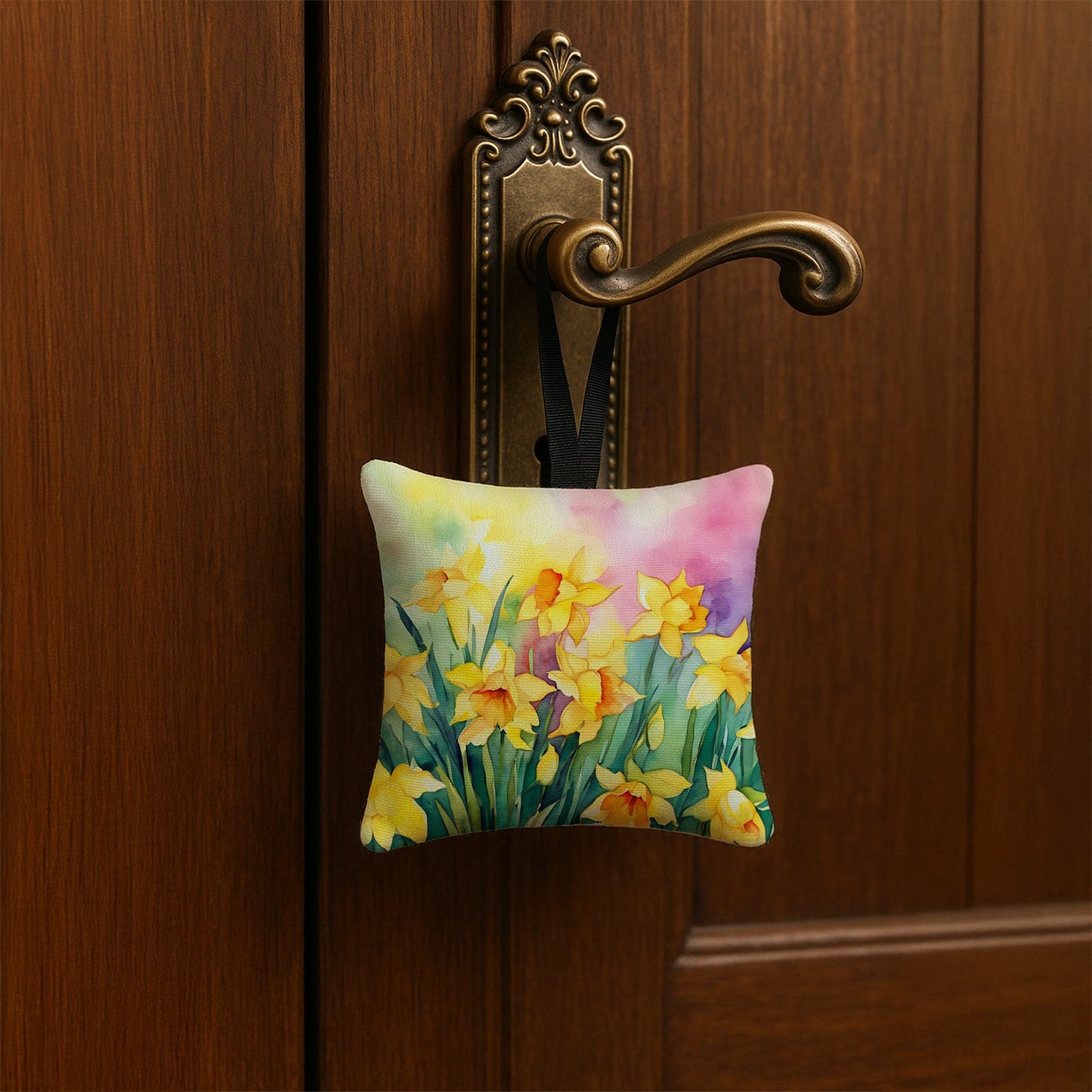 Daffodils in Watercolor Hanging Square Fabric Ornament 3.5 × 3.5
