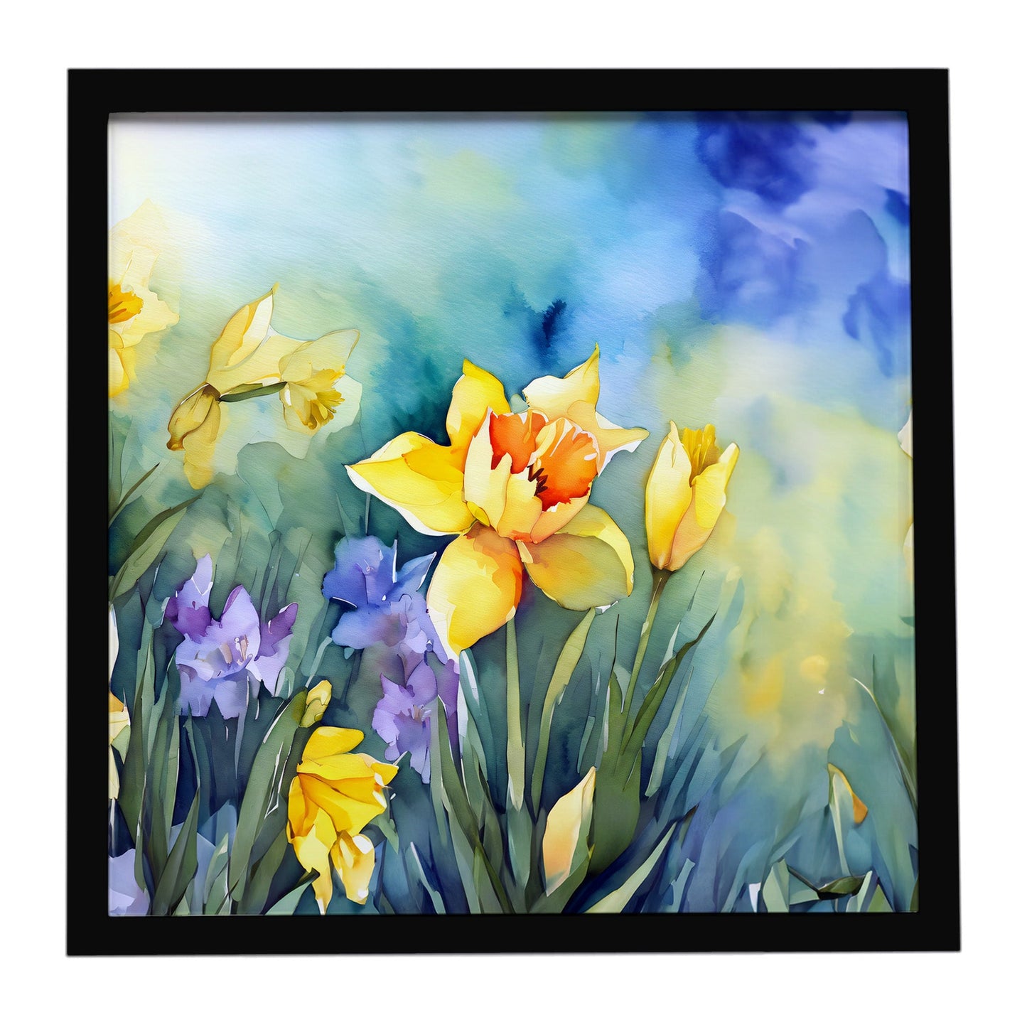 Daffodils in Watercolor Framed Metal Print