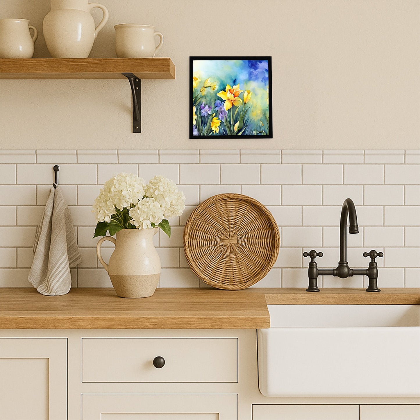 Daffodils in Watercolor Framed Metal Print