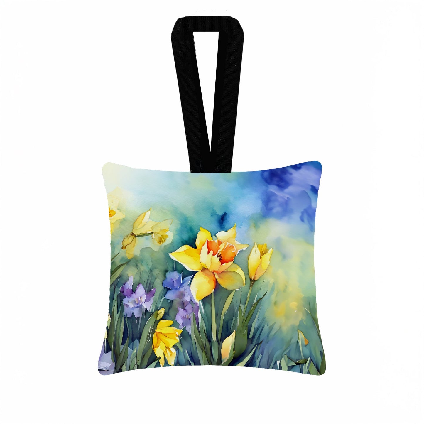 Daffodils in Watercolor Hanging Square Fabric Ornament 3.5 × 3.5
