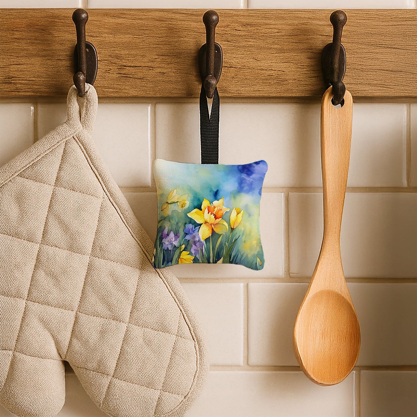 Daffodils in Watercolor Hanging Square Fabric Ornament 3.5 × 3.5