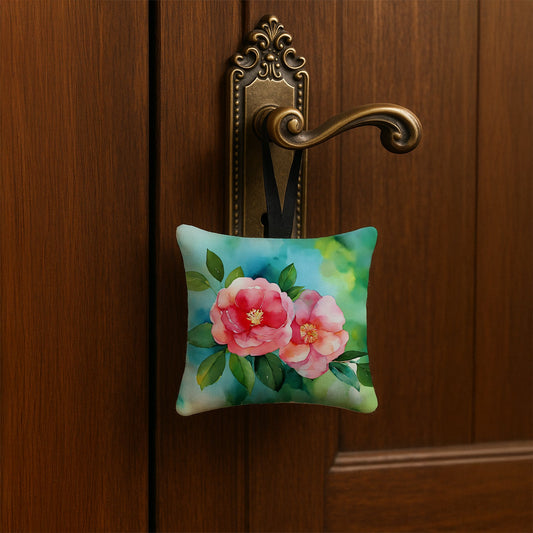 Alabama Camellia in Watercolor Hanging Square Fabric Ornament 3.5 × 3.5