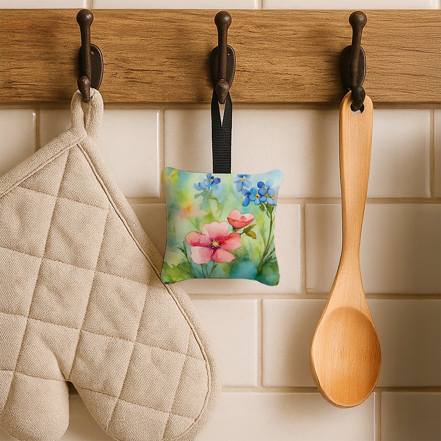 Alaska Forget-me-nots in Watercolor Hanging Square Fabric Ornament 3.5 × 3.5
