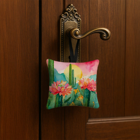 Arizona Saguaro Cactus Blossom in Watercolor Hanging Square Fabric Ornament 3.5 × 3.5