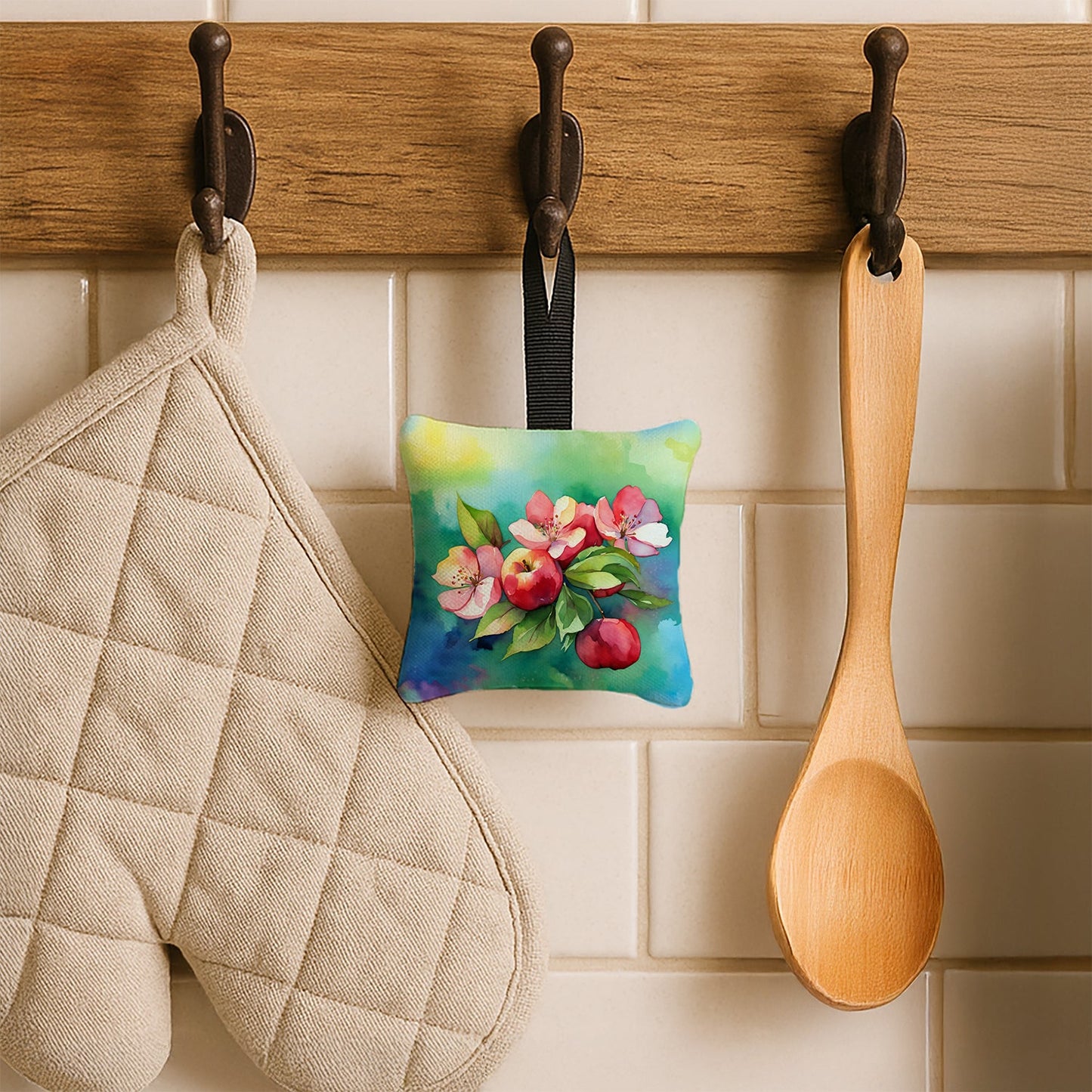 Arkansas Apple Blossom in Watercolor Hanging Square Fabric Ornament 3.5 × 3.5