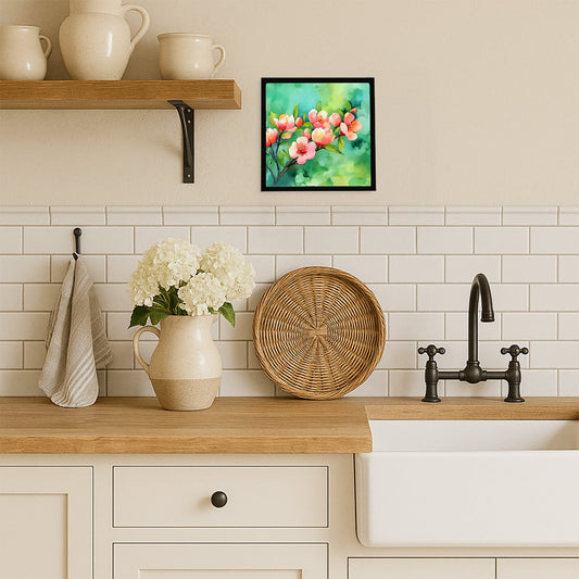 Delaware Peach Blossom in Watercolor Framed Metal Print