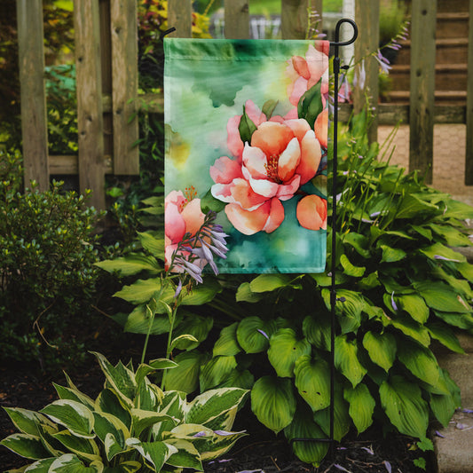 Delaware Peach Blossom in Watercolor Garden Flag – Outdoor Decorative Yard Flag