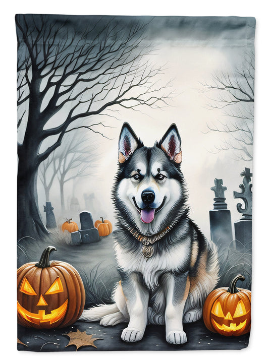 Alaskan Malamute Spooky Halloween Garden Flag – Dog in Cemetery Scene