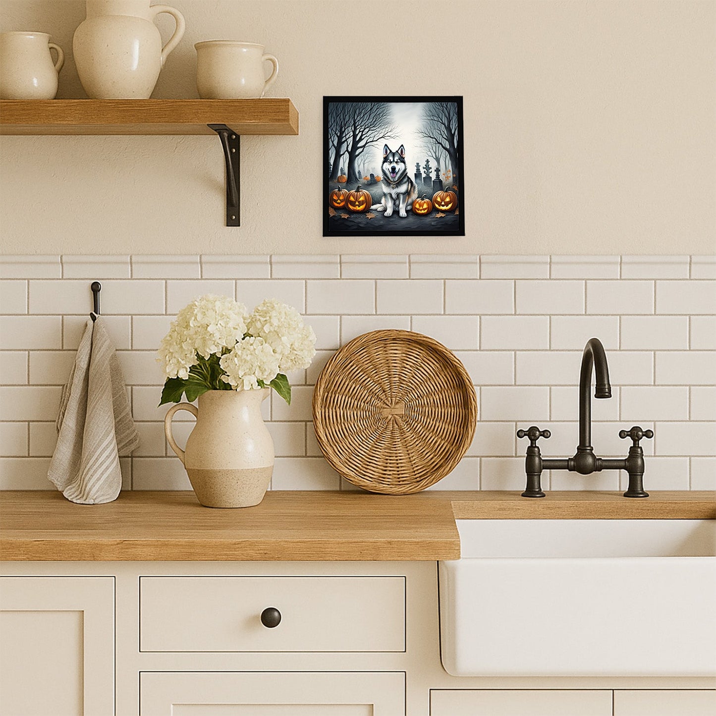 Alaskan Malamute Spooky Halloween Framed Metal Print