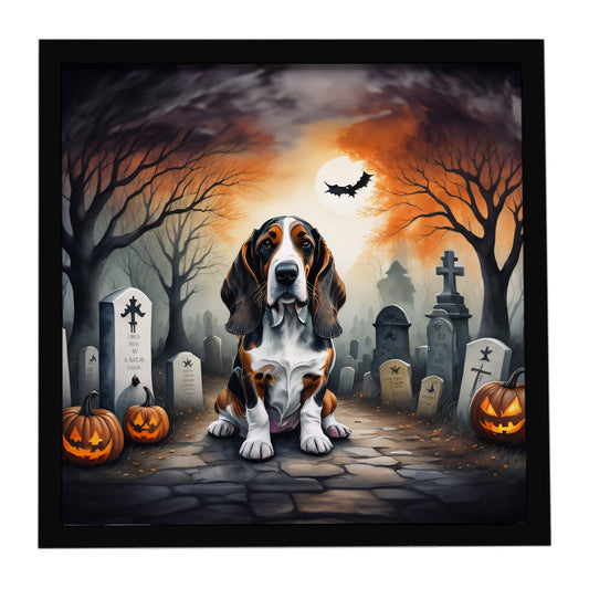 Basset Hound Spooky Halloween Framed Metal Print
