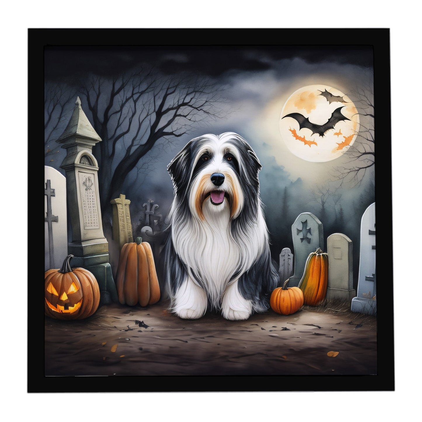 Bearded Collie Spooky Halloween Framed Metal Print