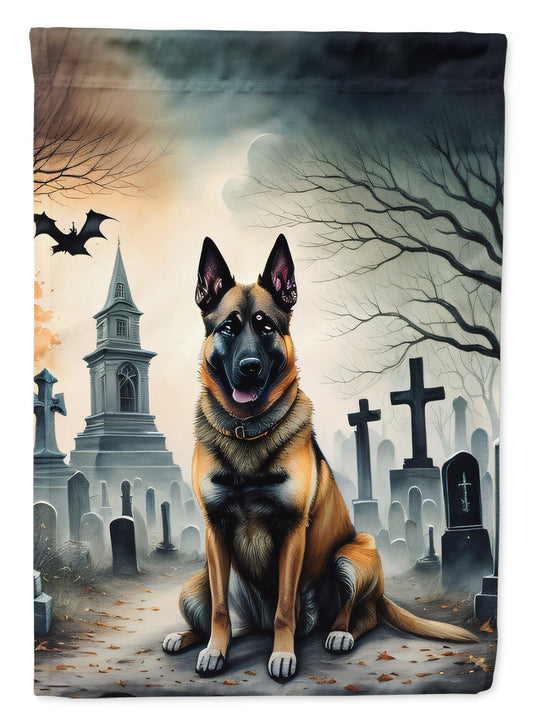 Belgian Malinois Spooky Halloween Garden Flag – Dog in Cemetery Scene