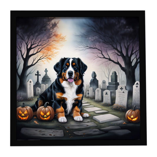 Bernese Mountain Dog Spooky Halloween Framed Metal Print