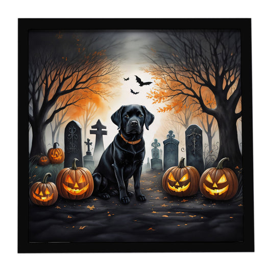 Black Labrador Retriever Spooky Halloween Framed Metal Print