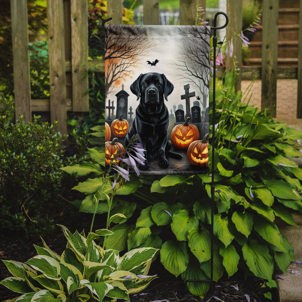 Black Labrador Retriever Spooky Halloween Garden Flag – Dog in Cemetery Scene
